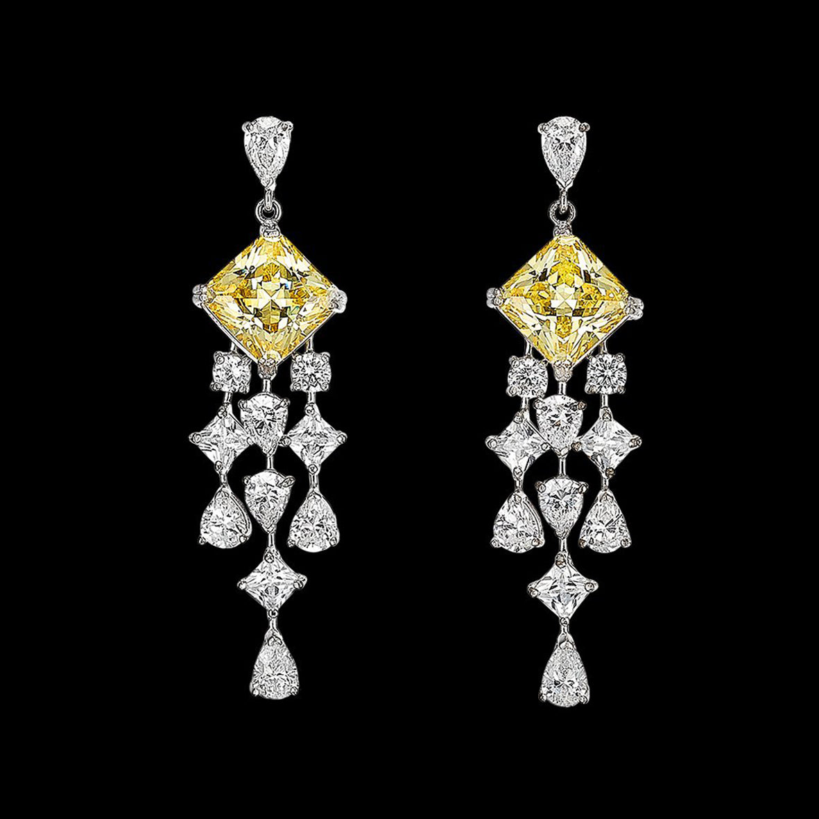Asscher Canary Earrings, Earring, Anabela Chan Joaillerie - Fine jewelry with laboratory grown and created gemstones hand-crafted in the United Kingdom. Anabela Chan Joaillerie is the first fine jewellery brand in the world to champion laboratory-grown and created gemstones with high jewellery design, artisanal craftsmanship and a focus on ethical and sustainable innovations.